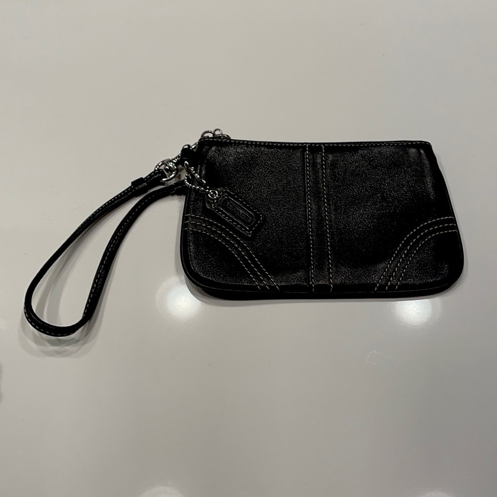 Black leather Coach wristlet